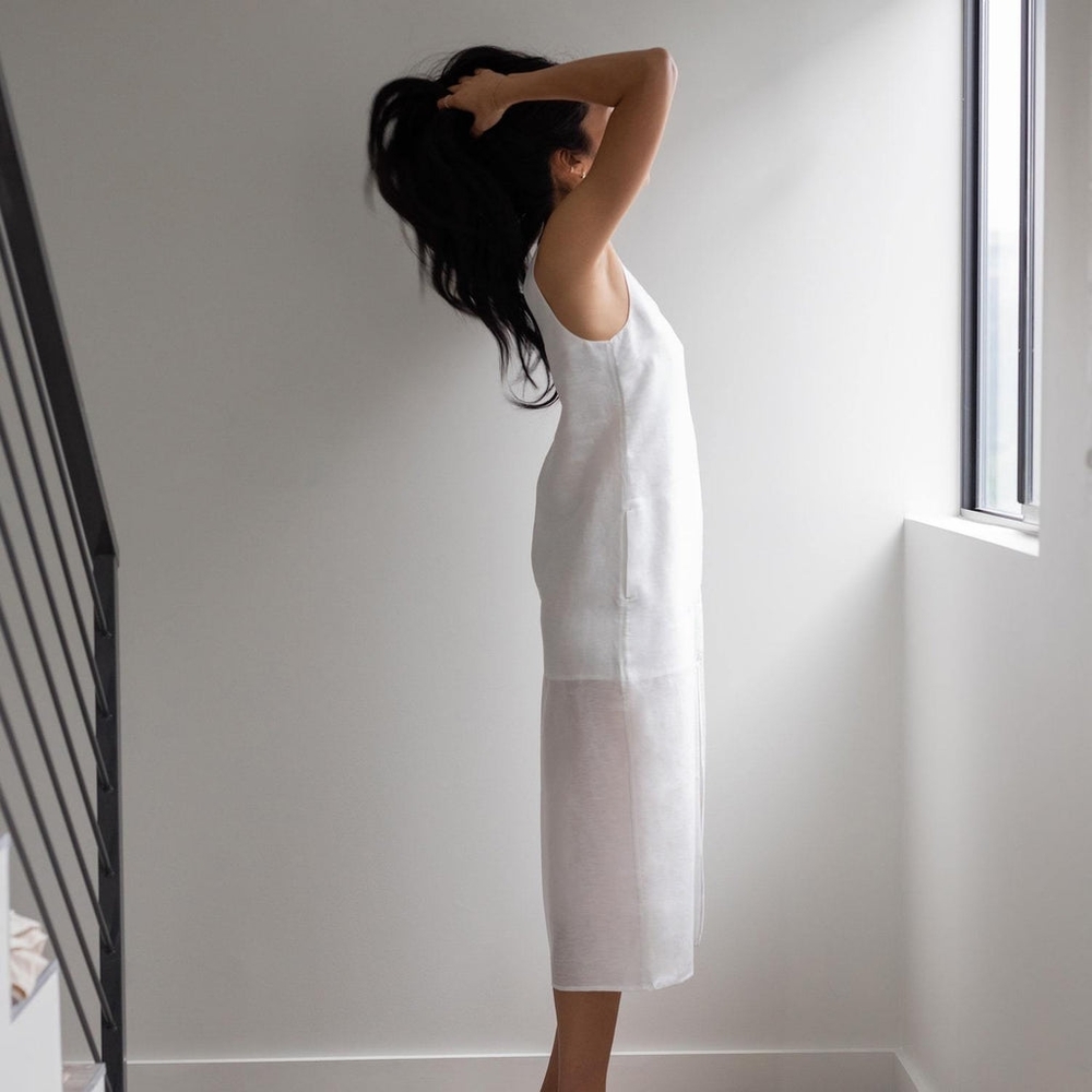 lunya Ivory Sleeveless V-Neck Midi Dress with Front Slit - Picture 3 of 6